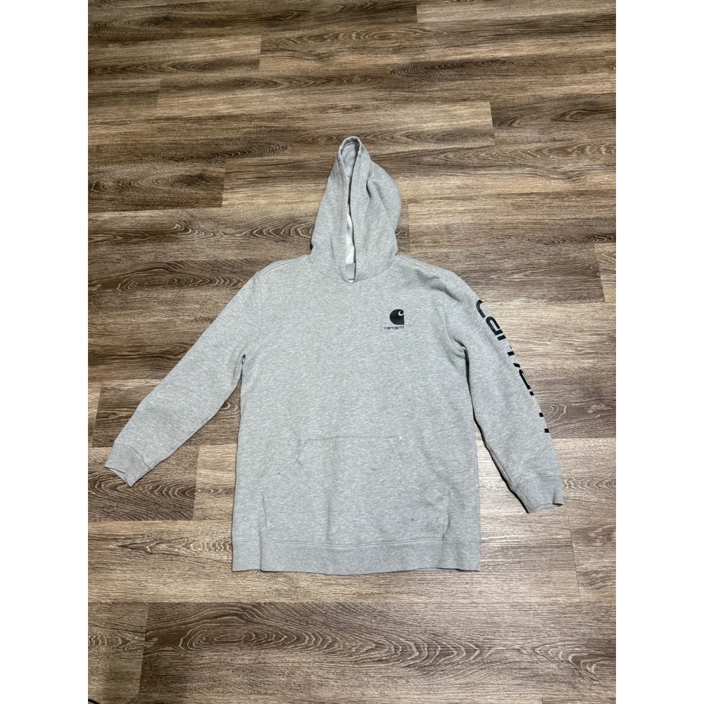 Carhartt Youth L Gray Hoodie Distressed Workwear Thrashed